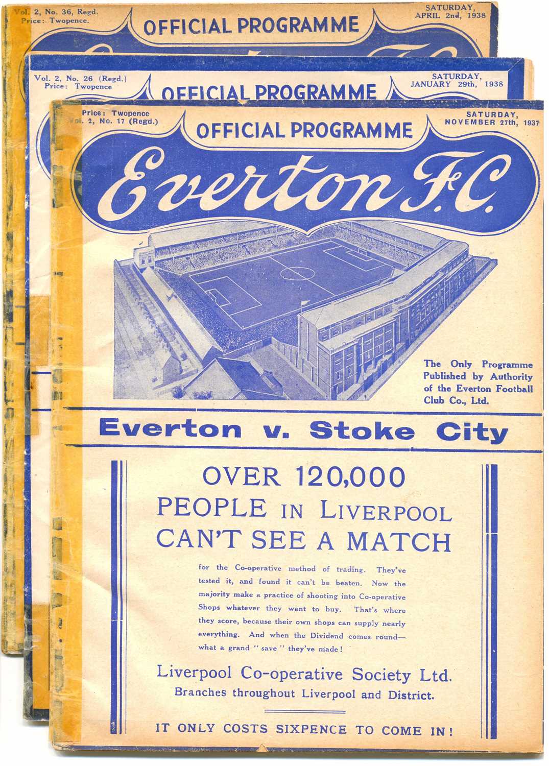 Lot Three Everton Football Club home programmes