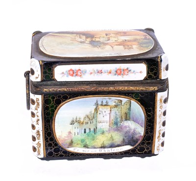 Lot 196 - An enamelled glass jewellery casket