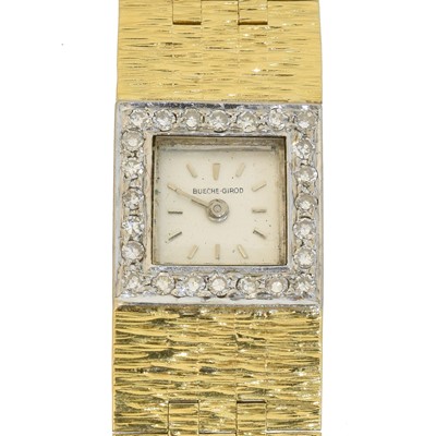 Lot 180 - An 18ct gold diamond Bueche Girod wristwatch