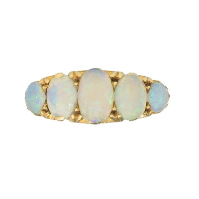 Lot 121 - An 18ct gold opal five stone ring