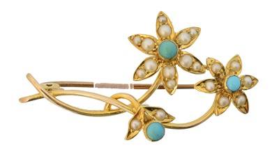 Lot 3 - A turquoise and split pearl brooch