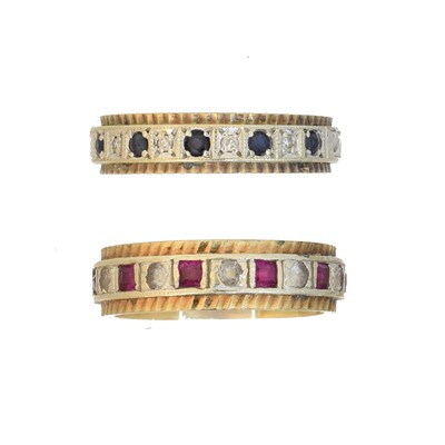 Lot 83 - Two 9ct gold gem-set band rings