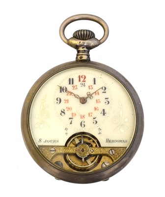 Lot 217 - A silver open face 8 day pocket watch by Hebdomas
