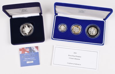 Lot 23 - 2003 Silver Proof Piedfort 3-Coin Collection and 2004 Entente Cordiale Silver Proof Crown (2).