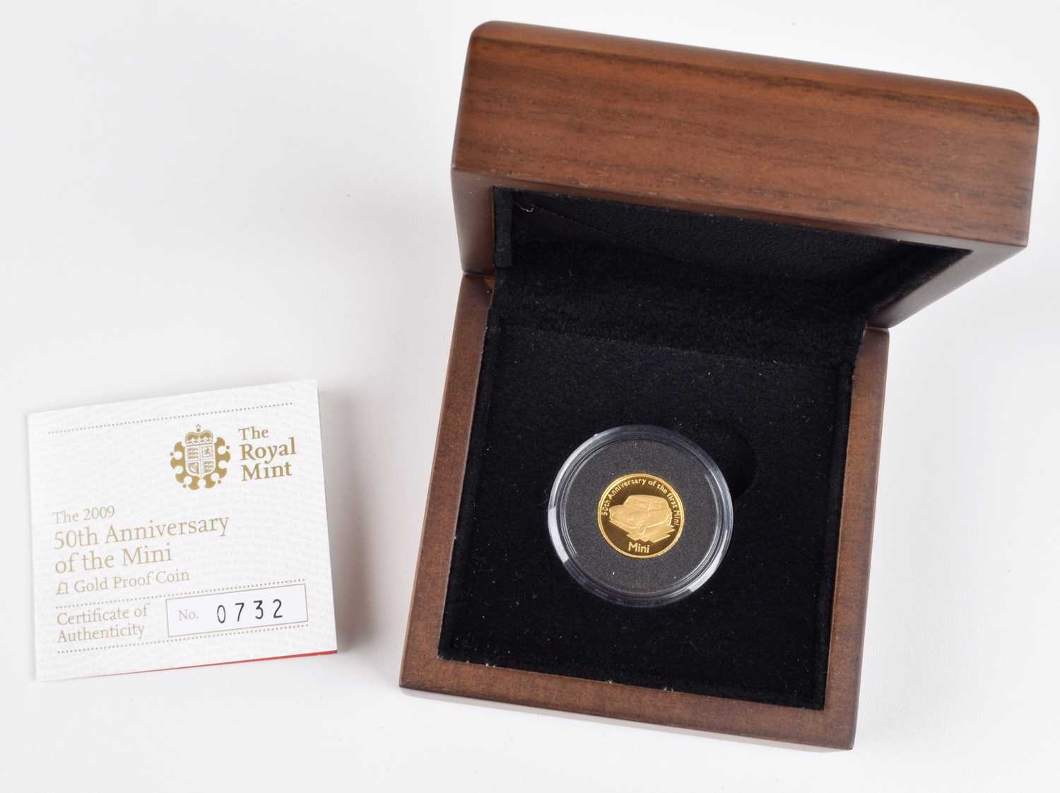 Lot A Royal Mint 2009 Alderney Gold Proof One Pound, 50th Anniversary of the Mini.