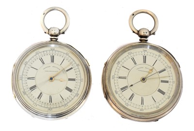 Lot 221 - Two Victorian silver open face chronograph pocket watches