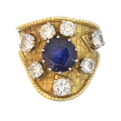 Lot 156 - A sapphire and diamond cluster ring by Lalaounis