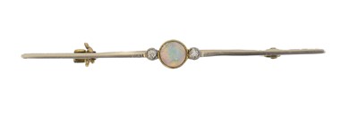Lot 1 - An early 20th century 15ct gold opal and diamond brooch