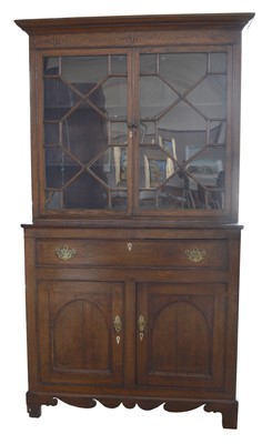Lot 347 - George III Oak Glazed Bookcase on Cupboard