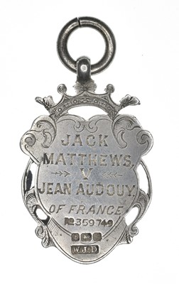 Lot 47 - Jack Matthews silver medal following his bout with Jean Audouy of France on 16th April 1910