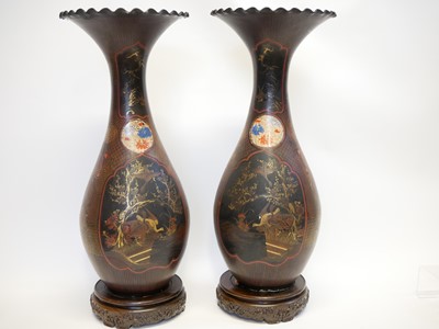 Lot 223 - Pair of large Japanese lacquered porcelain vases