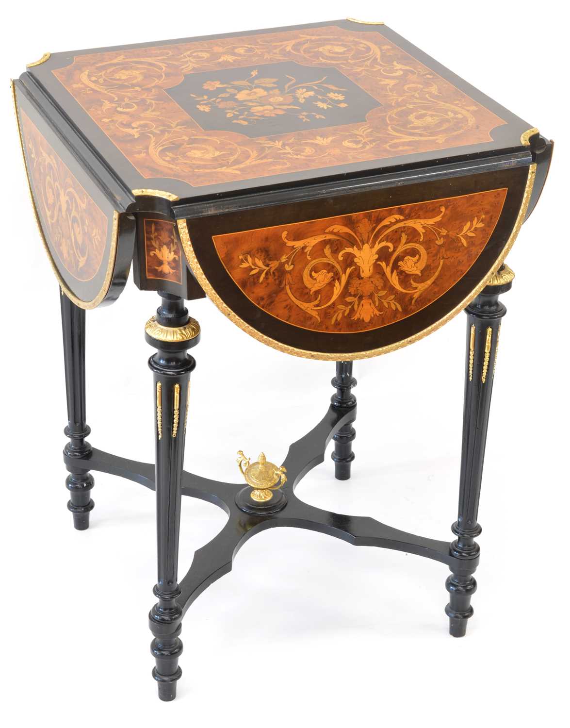 400 - Late 19th Century French Ebonised Drop Leaf Centre Table