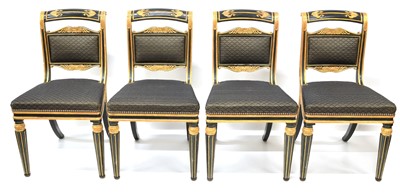 Lot 300 - Set of Four Empire Style Parcel-Gilt Ebonised Chairs