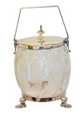 Lot 178 - A glass and silver plate topped biscuit barrel