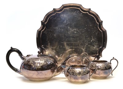 Lot 64 - Silver plated tea set with an inscription from Sir Stanley Matthews C.B.E.