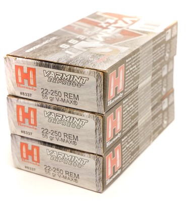 Lot 323 - Sixty rounds Hornady 22-250 ammunition LICENCE REQUIRED
