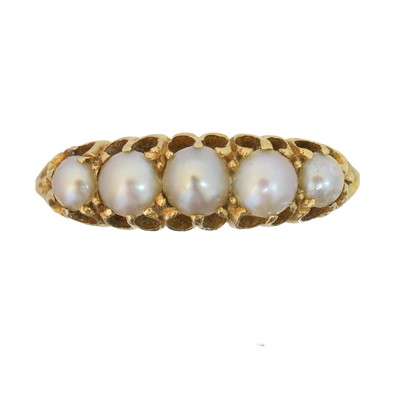 Lot 113 - A split pearl five stone ring