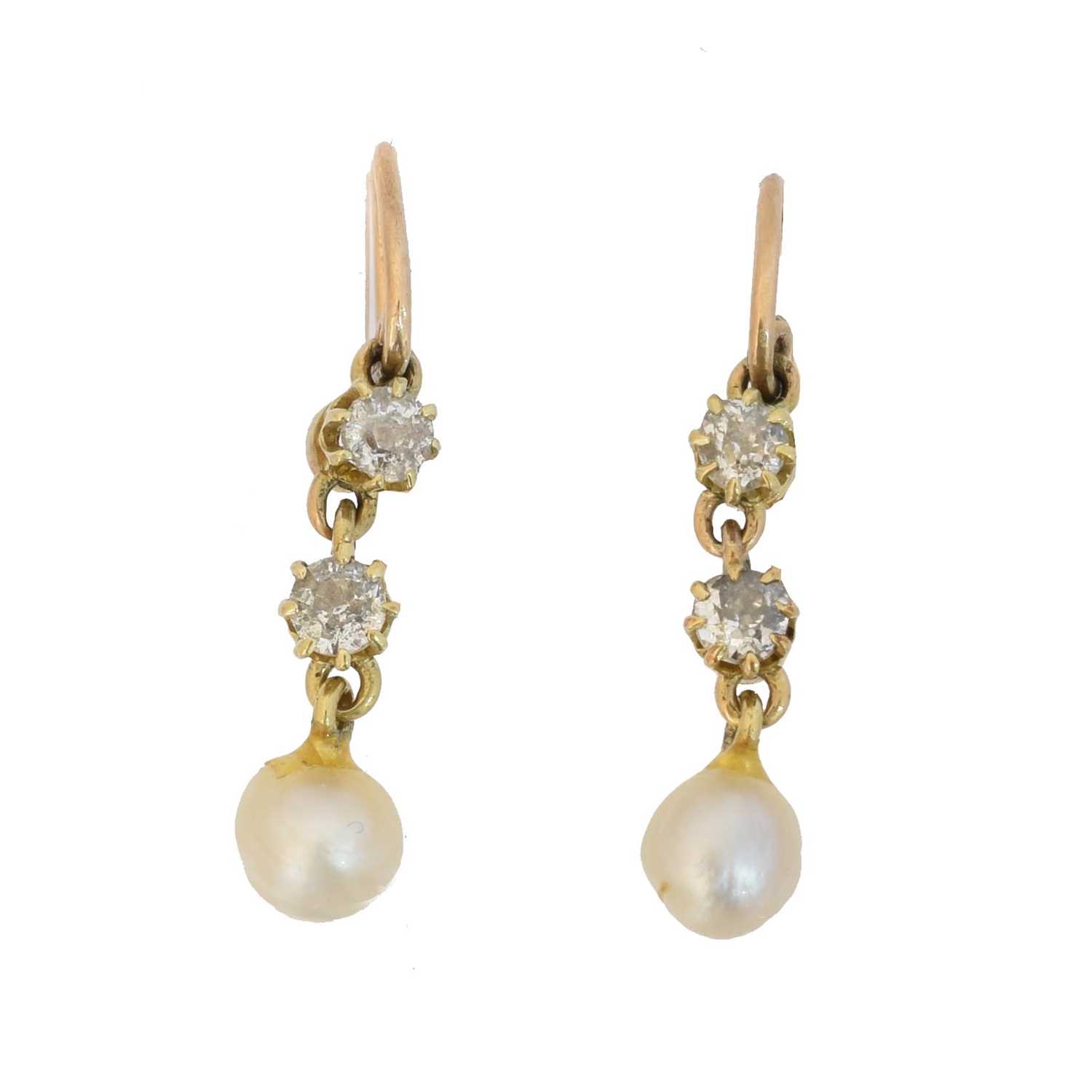 Lot 77 - A pair of diamond and pearl earrings