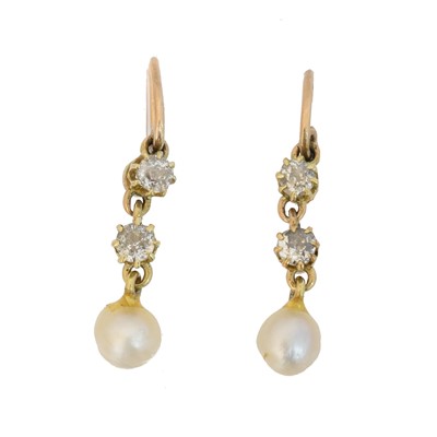 Lot 65 - A pair of diamond and pearl earrings