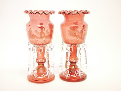 Lot 163 - Pair of Mary Gregory type ruby glass lustres