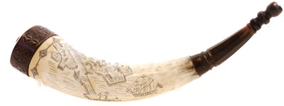 Lot 273 - 21st century Scrimshaw horn with display stand