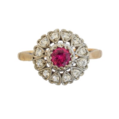 Lot 58 - A 9ct gold synthetic ruby cluster ring