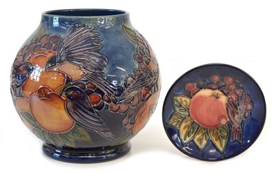Lot 28 - Moorcroft Finches Pattern Vase and Pin Tray