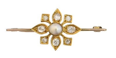 Lot 2 - A split pearl and diamond bar brooch
