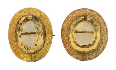 Lot 38 - A pair of citrine brooches