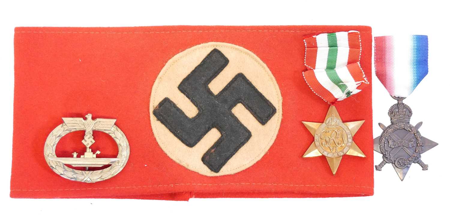 Lot 354 - German U-boat badge, arm band and two medals