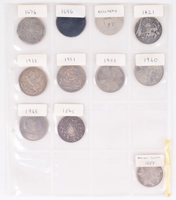 Lot 55 - One sleeve of silver and later historic Crowns from Charles II to Queen Elizabeth II (11).