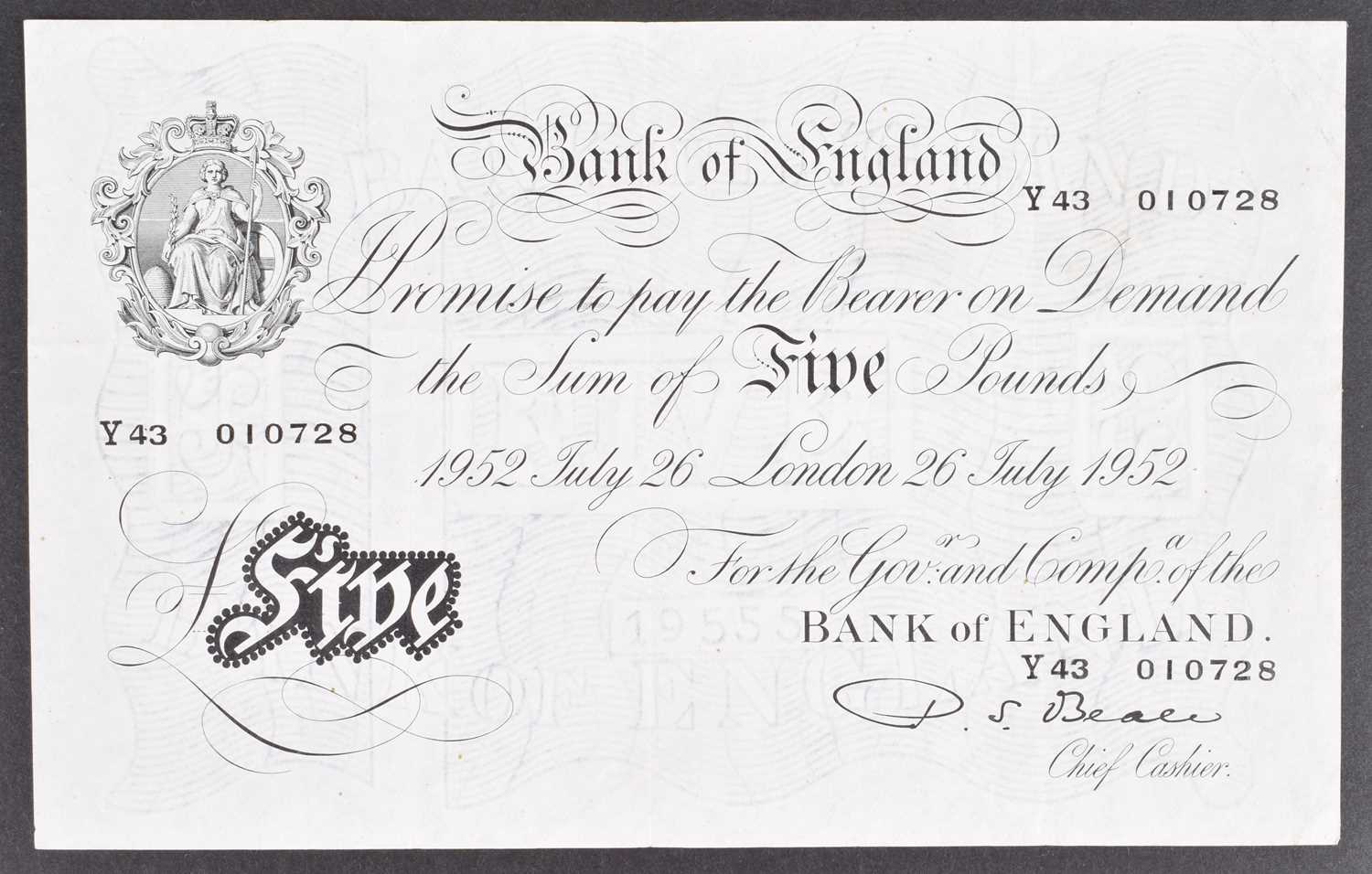 Lot 17 - A Black and White Series (1949-52), Five Pounds banknote.