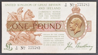 Lot 204 - A Third Bradbury Issue (January 1917) One Pound banknote.