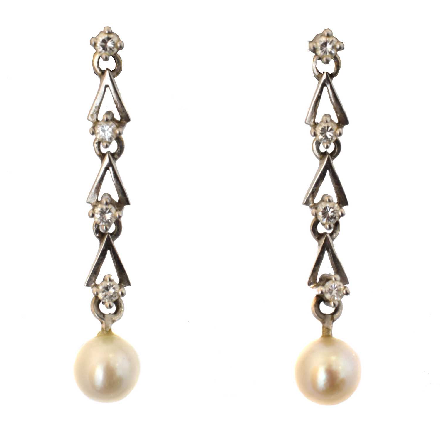 Lot 66 - A pair of cultured pearl and diamond earrings