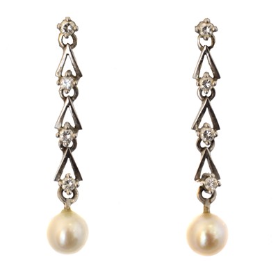 Lot 66 - A pair of cultured pearl and diamond earrings