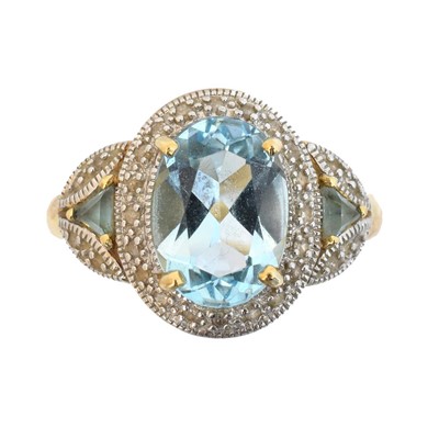 Lot 56 - A 9ct gold blue topaz and diamond cluster ring