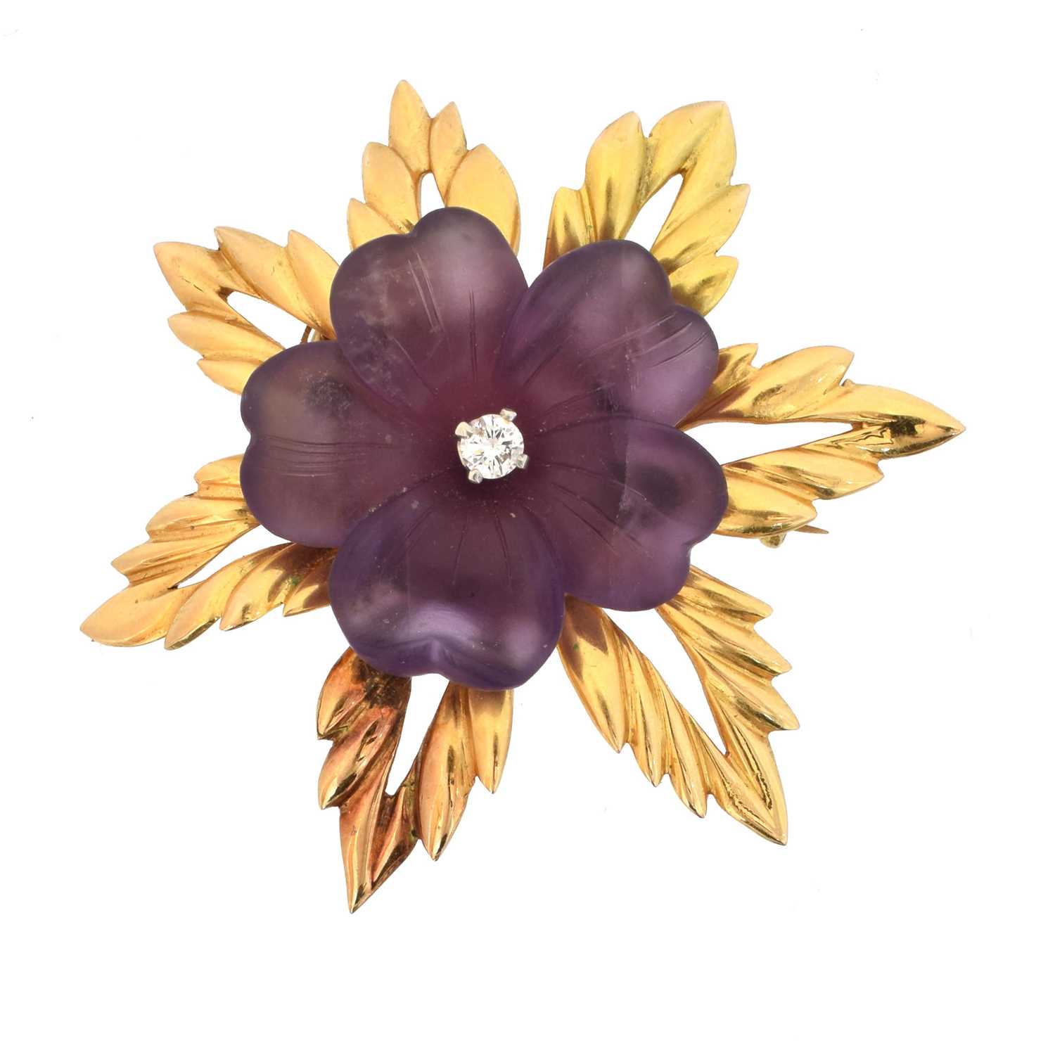 Lot 34 - An 18ct gold amethyst and diamond brooch by Garrard & Co.