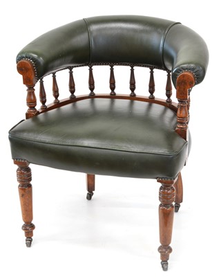 Lot 288 - Green Leather Upholstered Captains Chair