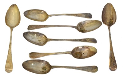 Lot 99 - Seven 18th century and later silver table spoons
