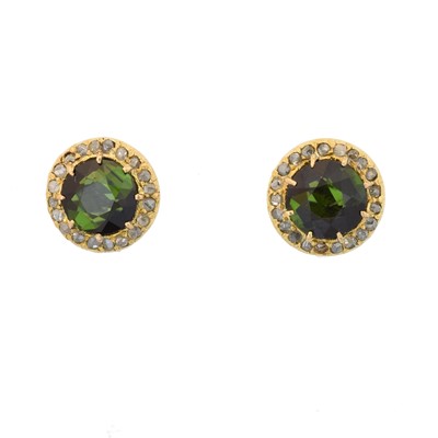 Lot 59 - A pair of tourmaline and diamond earrings