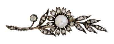 Lot 4 - A Victorian diamond and pearl brooch