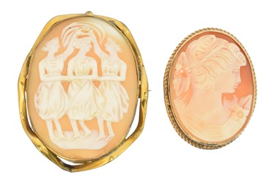 Lot 9 - Two shell cameo brooches