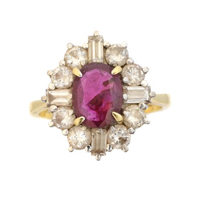 Lot 163 - An 18ct gold ruby and diamond cluster ring