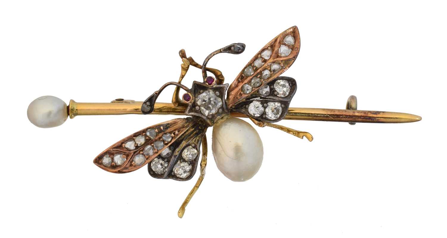 Lot 6 - A Victorian pearl and diamond bug brooch