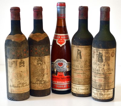 Lot 15 - 5 bottles Mixed Lot 1959 1er Grand Cru Classe Pauillac and Numbered release Niersteiner Spiegelberg 1975