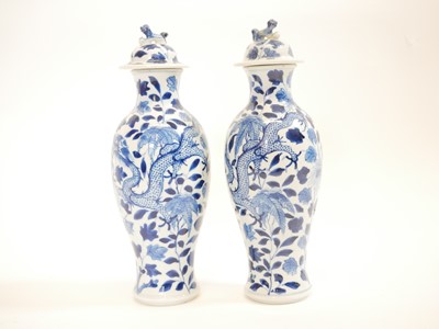 Lot 186 - Pair of Chinese blue and white lidded vases
