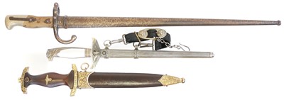 Lot 255 - French Gras rifle bayonet and two reproduction German daggers