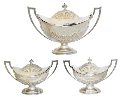 Lot 158 - A set of three Victorian silver twin handled tureens