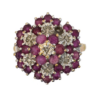 Lot 76 - A 9ct ruby and diamond cluster ring