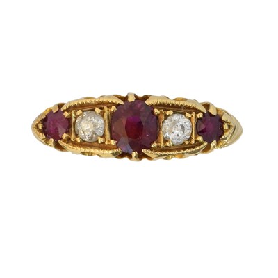 Lot 166 - An early 20th century 18ct gold ruby and diamond five stone ring